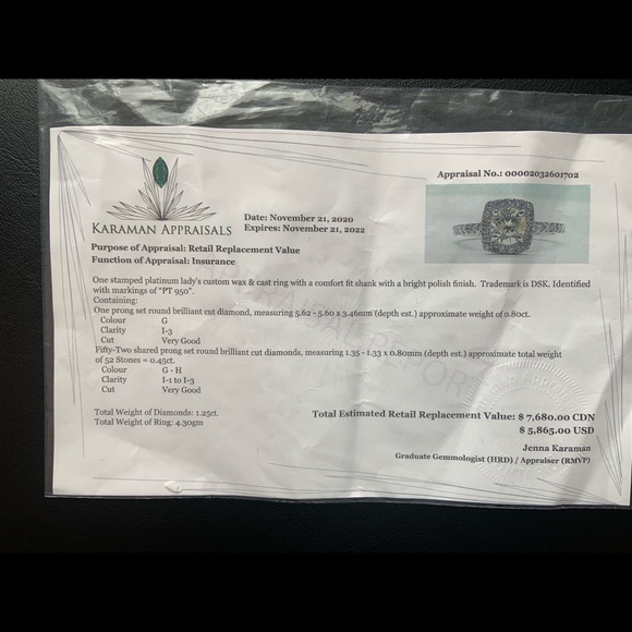 ***SOLD***Platinum Diamond ring 1.25 carat - Picture 4 of 4